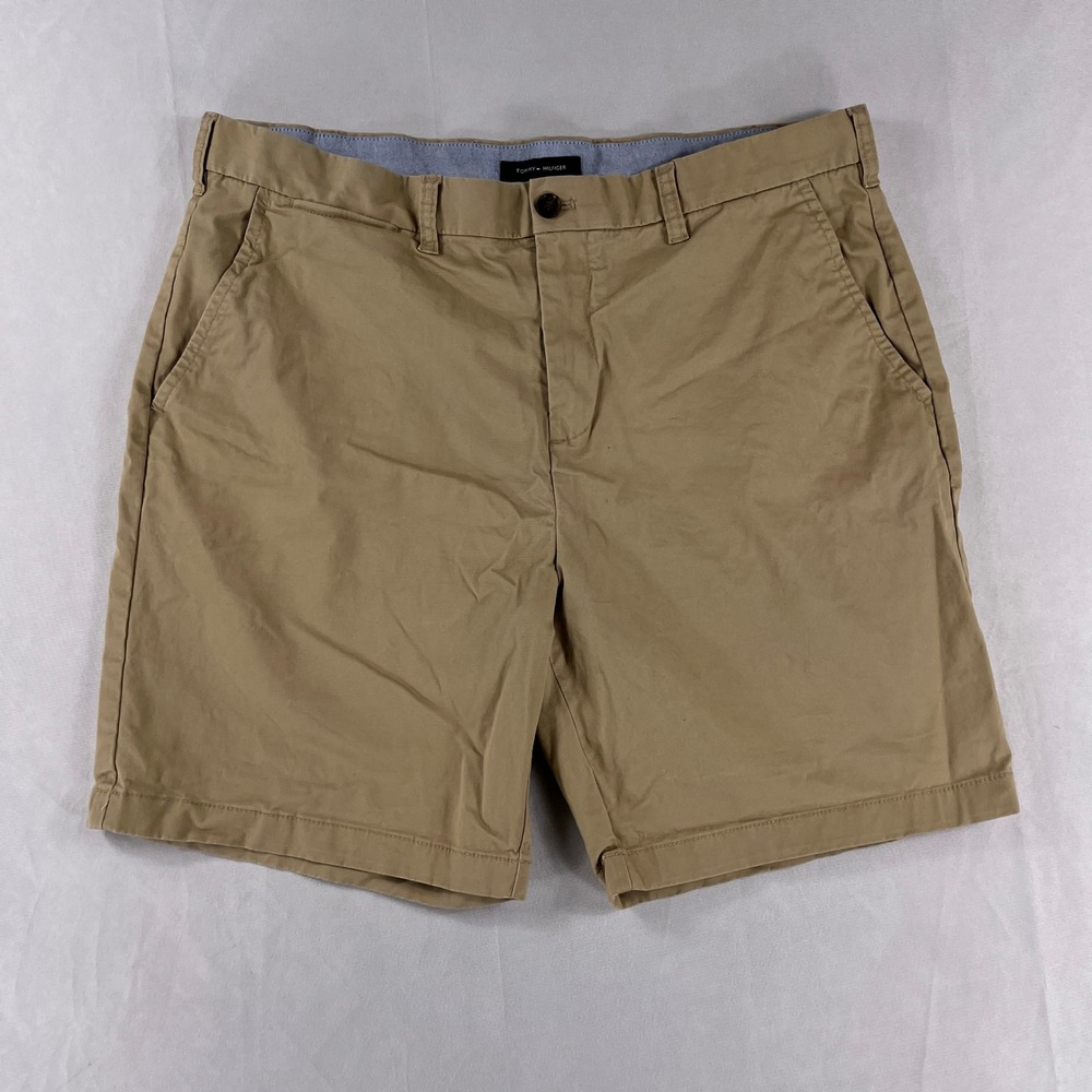 Tommy Hilfiger Chino Shorts Khaki Tan Flat Front Casual Mens Size 38